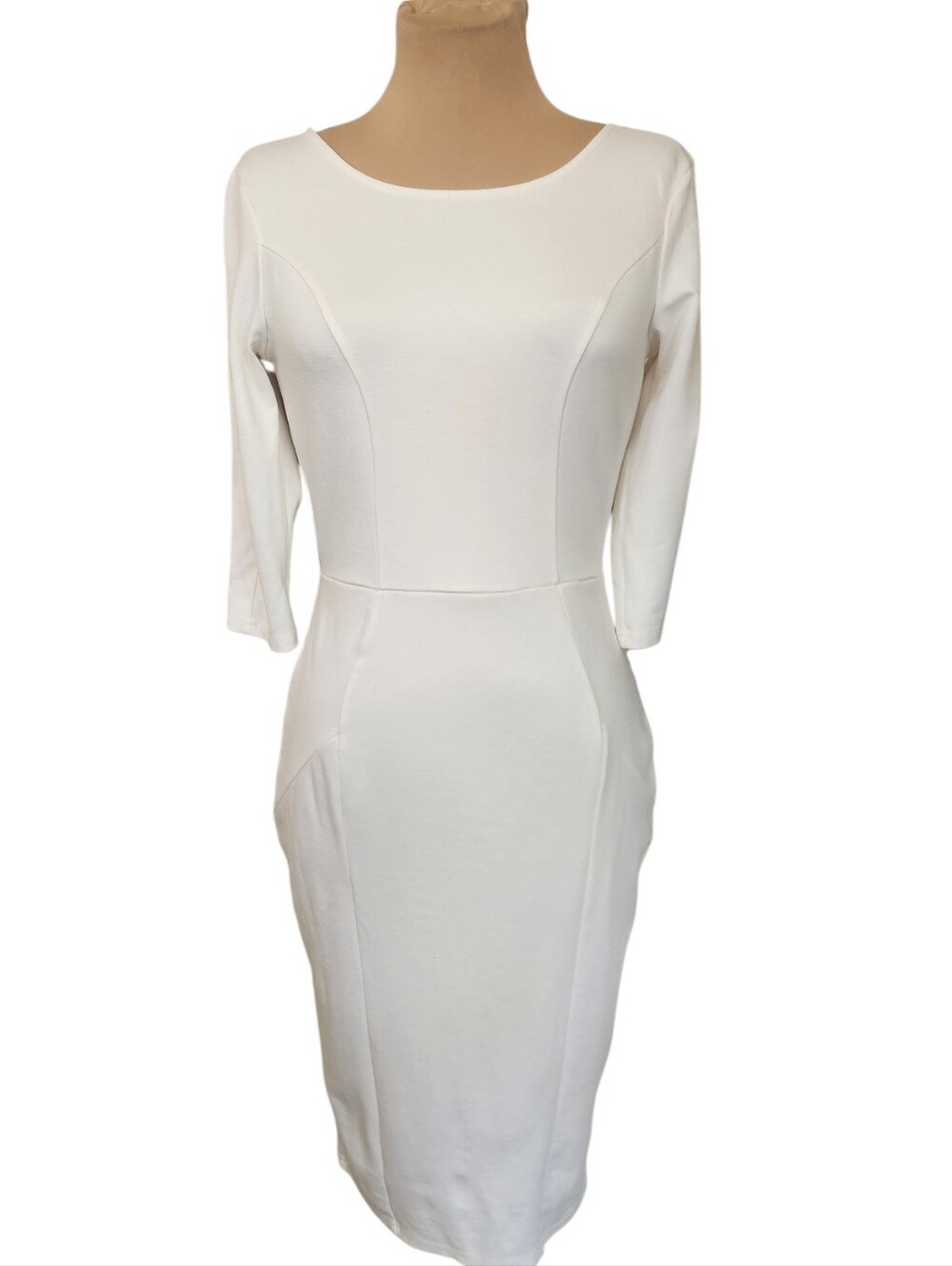 UNIQUE VINTAGE Ivory Princess Seam Pencil Dress - Size M - Picture 3 of 16